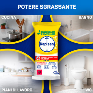Napisan Salviette Disinfettanti Sgrassanti Biodegradabili Limone